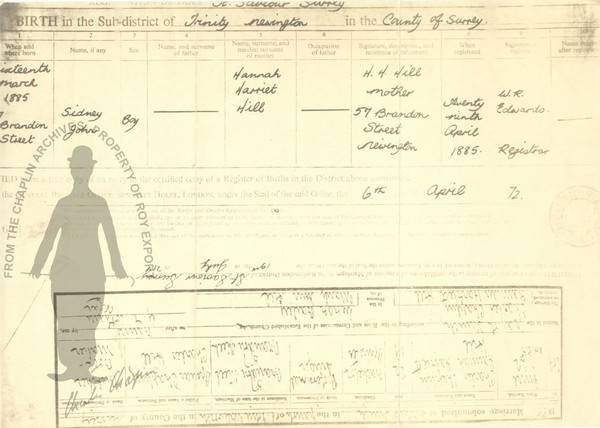 Sydney John Hill's birth certificate