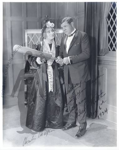 Syd Chaplin in costume for Charley's Aunt (left) with Babe Ruth (right), 1924